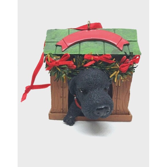 Cute Black Puppy Dog House Red Bows Ornament Kurt S Adler Collectible Display - Picture 6 of 12